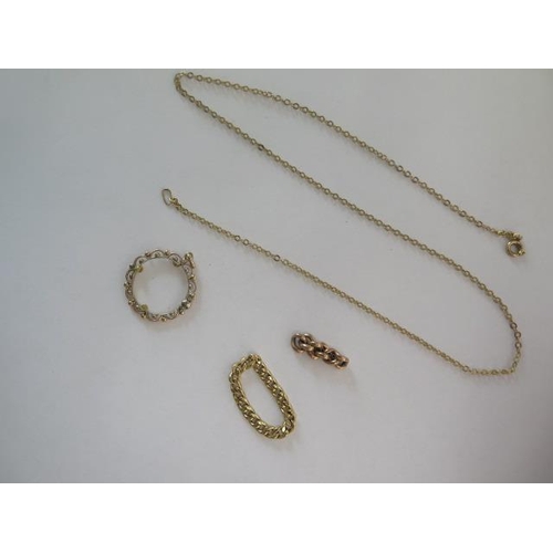 73 - A 9ct yellow gold 46cm chain, a 9ct coin mount and part chain approx 4.6 grams, and an 18ct chain ri... 