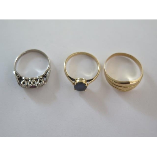 77 - A Continental 18ct yellow gold ring, size Q, and two other 18ct gold rings, size L, total approx 7.2... 