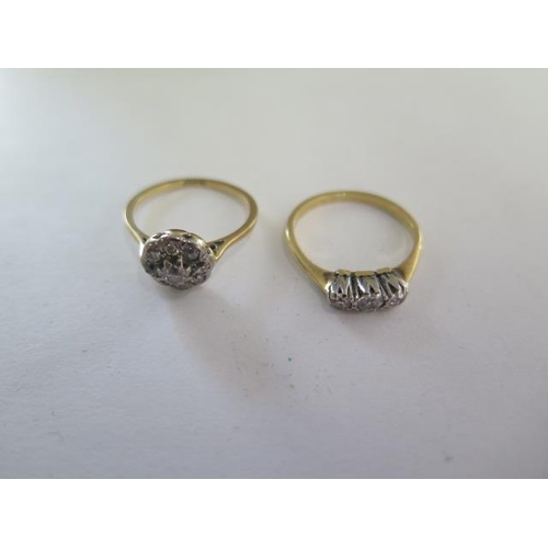 84 - Two 18ct yellow gold diamond rings, size M, approx 4.8 grams