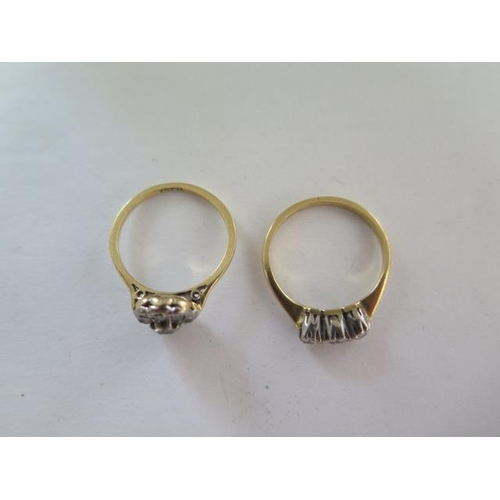 84 - Two 18ct yellow gold diamond rings, size M, approx 4.8 grams