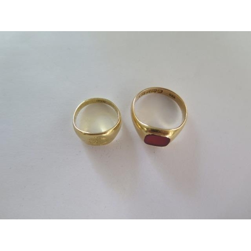 87 - Two 9ct yellow gold signet rings, sizes I, O, total approx 11.7 grams