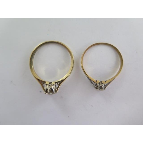 99 - Two 18ct yellow gold diamond rings sizes Q and N - both with wear but diamonds bright - total weight... 