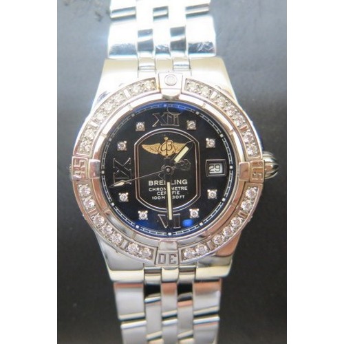 A Breitling ladies Starliner Acier Diamants quartz wristwatch, serial number 1118942 with original box, paperwork, in good condition , needs new battery, approx 0.5ct, cost new £7000