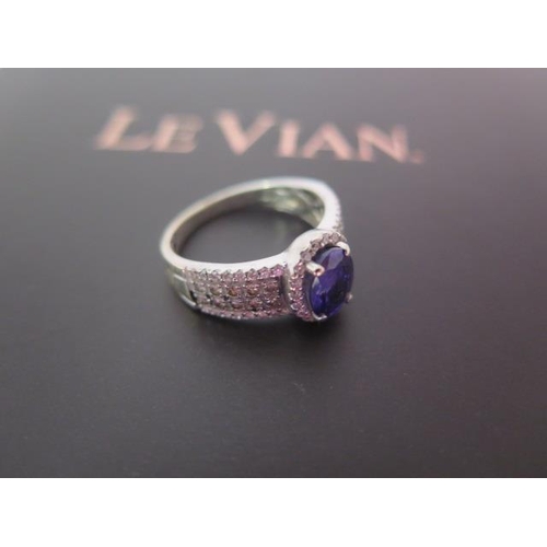 64 - A 14ct white gold Tanzanite and diamond Le Vian ring, the 1ct Blueberry tanzanite with 72 diamonds a... 