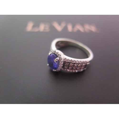 64 - A 14ct white gold Tanzanite and diamond Le Vian ring, the 1ct Blueberry tanzanite with 72 diamonds a... 