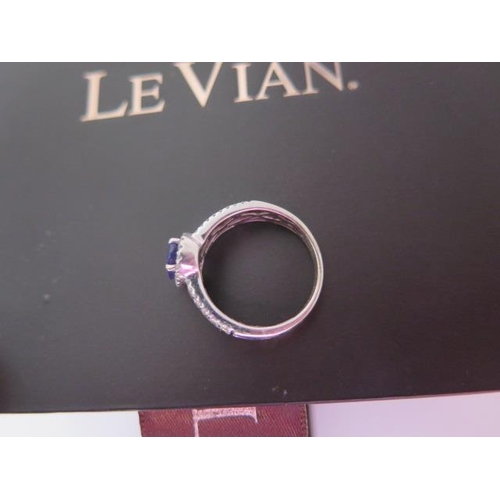 64 - A 14ct white gold Tanzanite and diamond Le Vian ring, the 1ct Blueberry tanzanite with 72 diamonds a... 