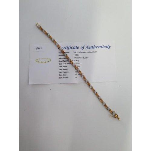 76 - A 9ct yellow gold Citrine bracelet - Length 20cm - approx weight 10 grams with certificate - in good... 