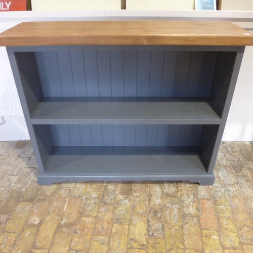 671 - A handmade bookcase with an pine top - painted in Farrow & Ball Hague Blue - 106 cm tall x 130 x 40 ... 