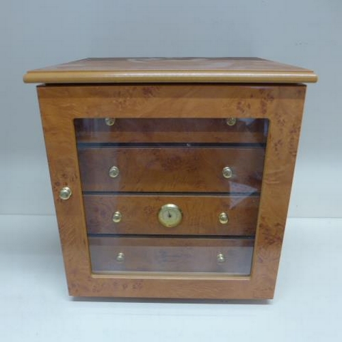 69 - A Humidoro burr wood effect cigar humidor cabinet with four drawers - in good condition - Height 32c... 