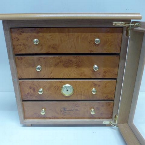 69 - A Humidoro burr wood effect cigar humidor cabinet with four drawers - in good condition - Height 32c... 