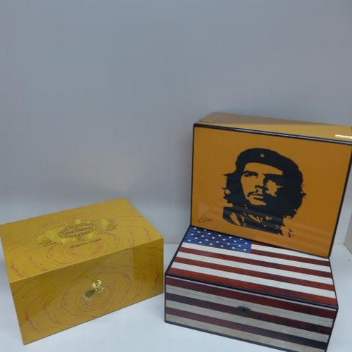 71 - A Partagas cigar humidor, a Stars and Stripes humidor and a Che Guevara humidor - largest 13cm x 30c... 