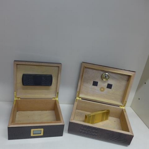 72 - Two crocodile skin effect cigar humidors - Largest 11cm x 31cm x 24cm