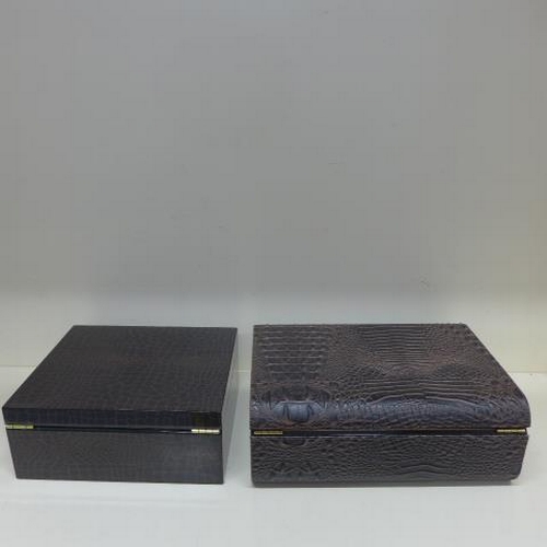 72 - Two crocodile skin effect cigar humidors - Largest 11cm x 31cm x 24cm