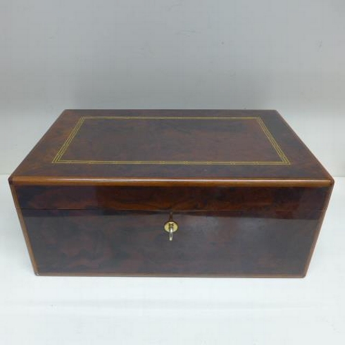 A Dunhill burr wood cigar humidor with key - Height 15cm x 35cm x 23cm - in generally good condition, minor usage