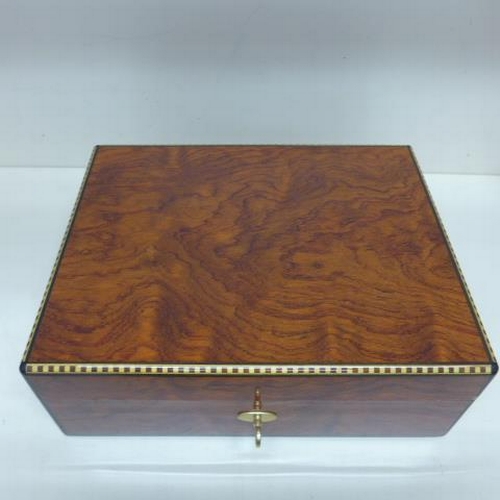 74 - A Dunhill burr wood cigar humidor - some staining to interior but overall good condition, with key -... 