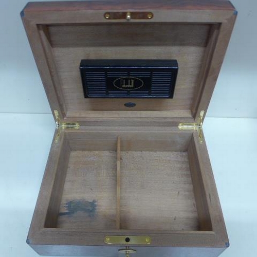 74 - A Dunhill burr wood cigar humidor - some staining to interior but overall good condition, with key -... 