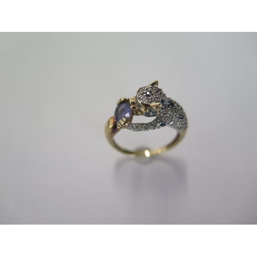 20 - A 9ct yellow gold QVC Leopard ring size T - approx weight 4.2 grams - generally good