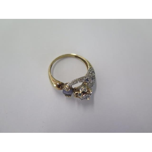 20 - A 9ct yellow gold QVC Leopard ring size T - approx weight 4.2 grams - generally good