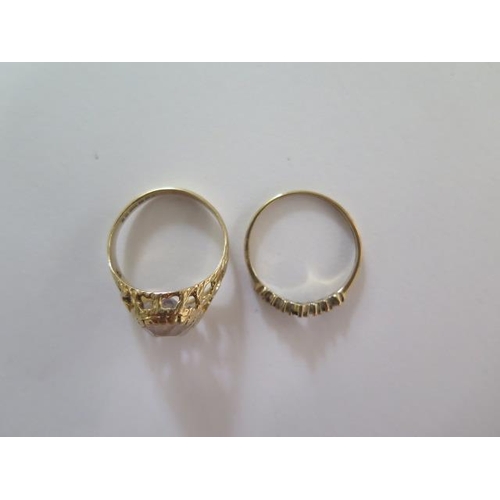 22 - Two 9ct yellow gold rings sizes L and N - stone missing to one otherwise generally good, approx weig... 