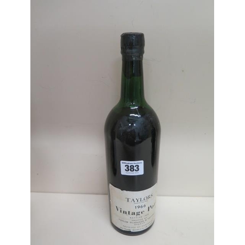 383 - A bottle of 1966 Taylors Vintage Port - bottled in 1968 - level below base of neck, seal appears int... 