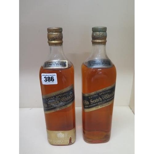 386 - Two bottles of Johnnie Walker Black Label Extras Special Old Scotch Whisky - levels to base of neck