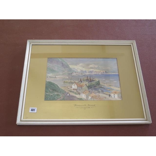 481 - T S Hutton (Thomas Swift Hutton 1865-1935) Watercolour Bournmouth, Berwick - in a gilt frame, frame ... 