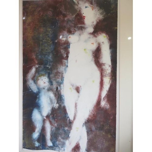 488 - Inge Clayton Nude and Cupid on paper in a gilt frame - 102cm x 71cm - good condition