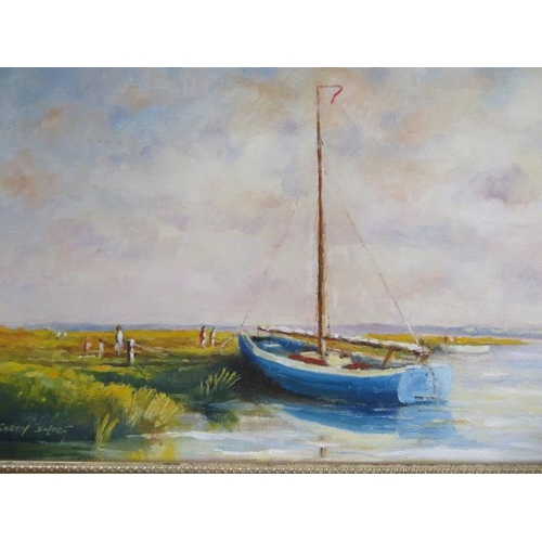 494 - An oil on board Norfolk scene by Sarah Shore in a gilt frame - frame size 37cm x 52cm - in good cond... 