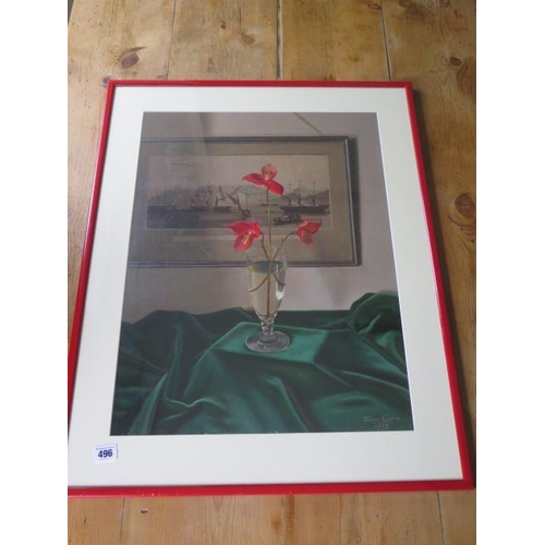 496 - James Eddie - Oil Still Life, framed and glazed - 74cm x 58cm - in good condition