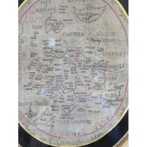 503 - A 19th century needlework map of England and Wales sampler - in a gilt frame - frame size 67cm x 57c... 