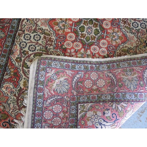 524 - A fine woven silk mix rug with cream field and foliate design - 156cm x 95cm - some wear but reasona... 