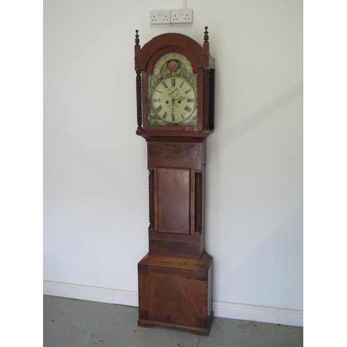 542 - A mahogany 8 day striking longcase clock with a painted 13