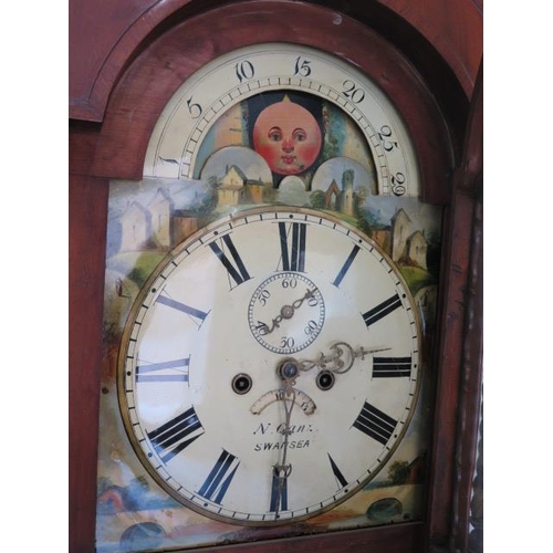 542 - A mahogany 8 day striking longcase clock with a painted 13