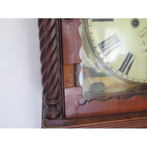 542 - A mahogany 8 day striking longcase clock with a painted 13