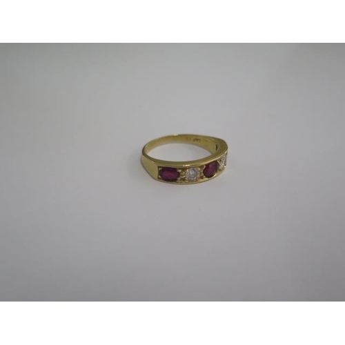 57 - A hallmarked 18ct yellow gold diamond and ruby type five stone ring size R - approx weight 5 grams -... 