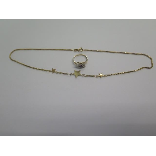 73 - A 9ct yellow gold 38cm necklace and a 9ct ring size J - total weight approx 5.9 grams