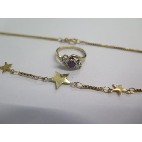 73 - A 9ct yellow gold 38cm necklace and a 9ct ring size J - total weight approx 5.9 grams