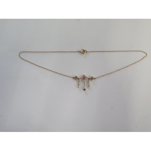 74 - A pretty 9ct yellow gold amethyst and pearl necklace - Length 36cm - approx weight 2.5 grams