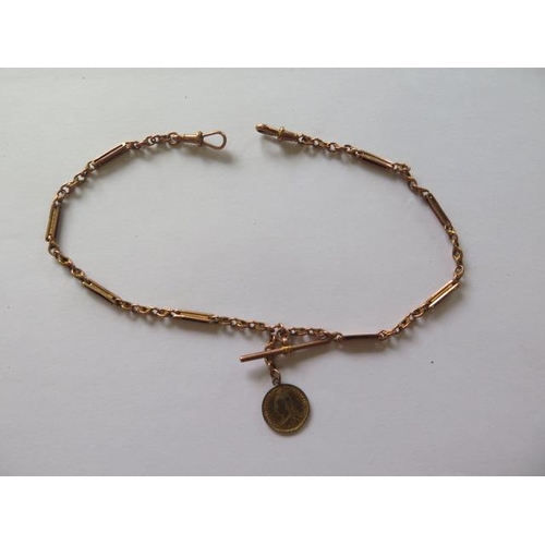 75 - A 9ct yellow gold double Albert watch chain with a coin type fob - Length 36cm - approx weight 11.8 ... 