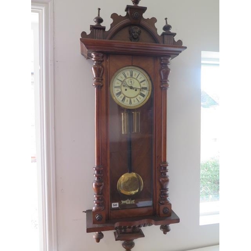 543 - A walnut Vienna double weight wall clock - Height 135cm  - not currently running