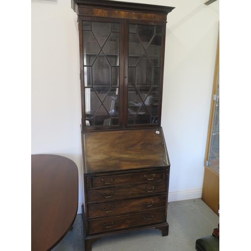 611 - A slim mahogany bureau bookcase - Width 76cm x Height 206cm