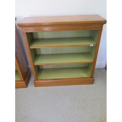 610 - A pair of burr oak open bookcases with adjustable shelves and painted interior - made by a local cra... 