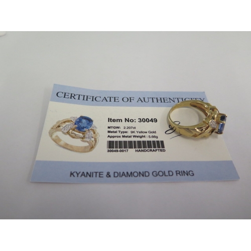 124 - A 9ct yellow gold Kyanite, diamond ring size P - approx weight 5.8 grams - in good condition with ce... 