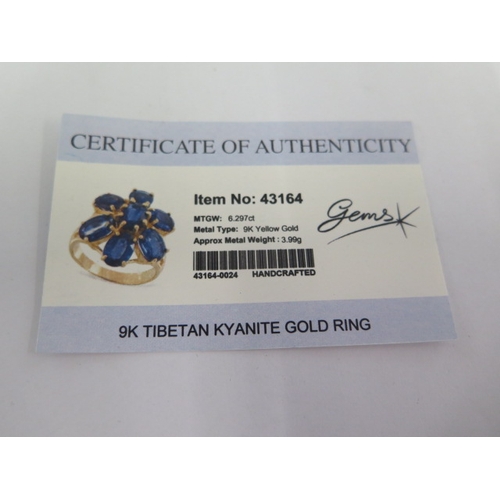 126 - A 9ct yellow gold Tibetan kyanite ring size O - good condition with certificate and another 9ct ring... 