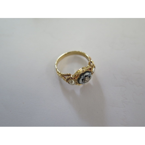 146 - An antique 15ct (tested) pearl sardonyx and diamond ring - the ring mount is finely worked all over ... 