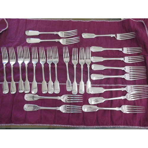 160 - A collection of 24 silver forks - 12 x 20cm and 12 x 17cm - assorted makers and dates - total weight... 