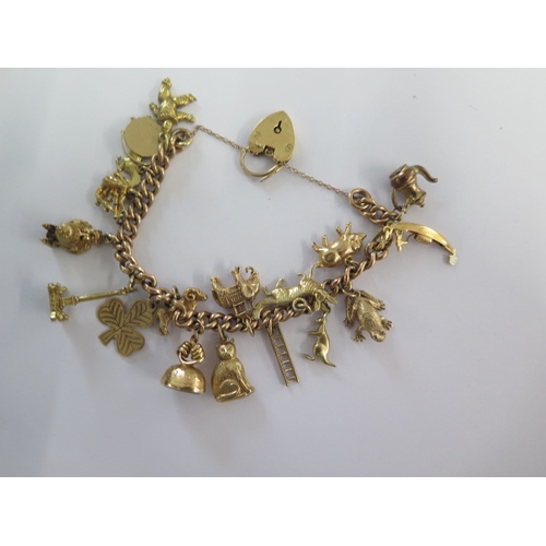 2 - A 9ct yellow gold charm bracelet with 18 charms - total weight approx 41 grams