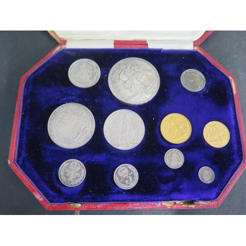 231 - A 1902 11 coin specimen set Edward VII including gold full sovereign and half sovereign, boxed - som... 