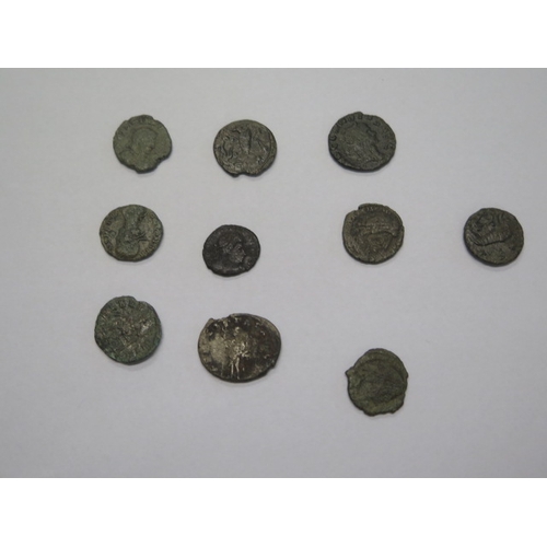 237 - A collection of 10 Roman coins in a coin collectors box with History of Ancient Rome coin collection... 