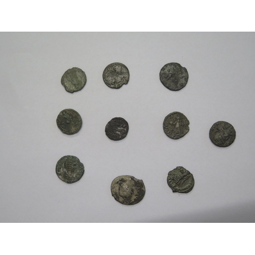 237 - A collection of 10 Roman coins in a coin collectors box with History of Ancient Rome coin collection... 